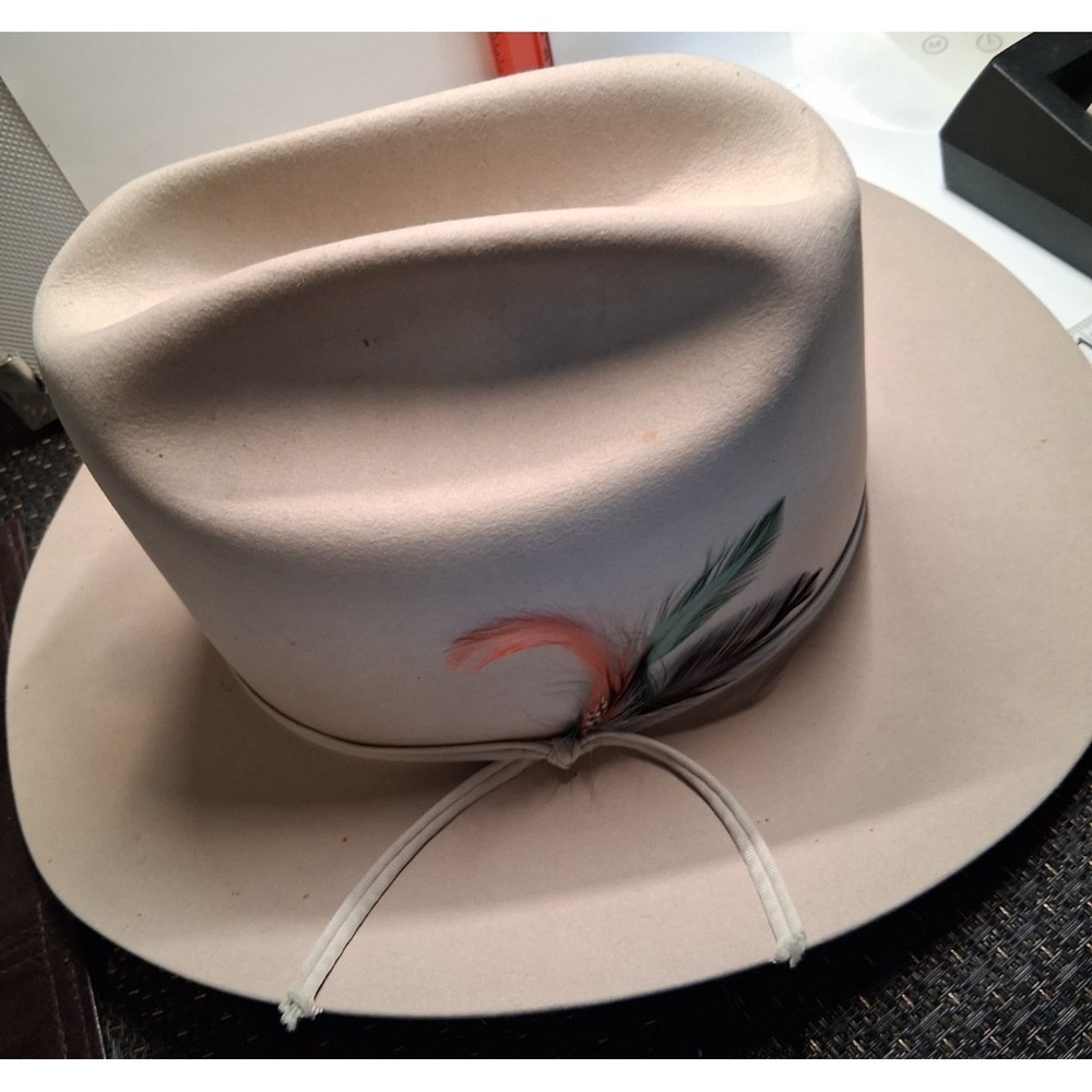 Stetson 10X Gray Western Hat w/ Feather Size 7 1/4